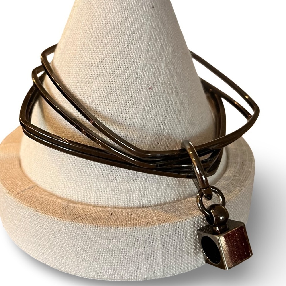 Black Metal Bangle Bracelet with Charm
